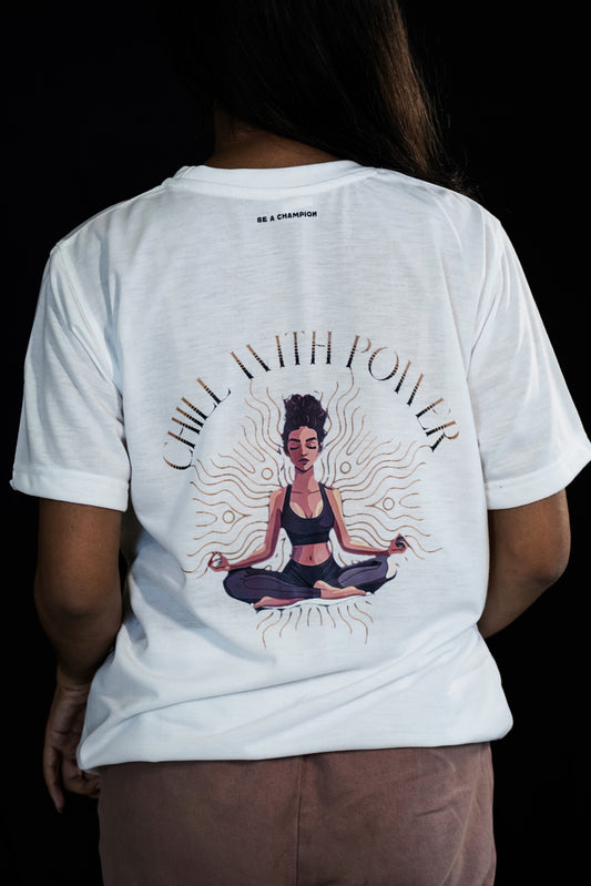 Chill with Power T-Shirt – Winter Yoga Graphic for Wellness Lovers