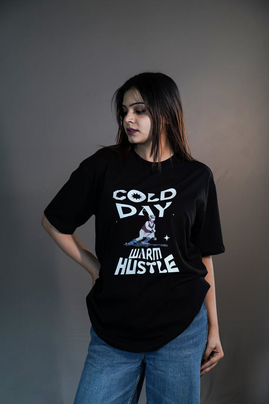 Cold Days, Warm Hustle Oversized T-Shirt – Winter Workout Inspiration